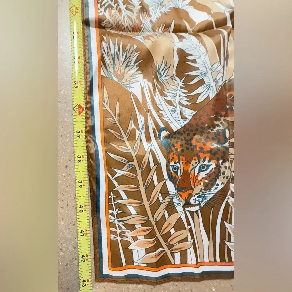 Scarf Oblong Women 13x43 Brown Leopard Safari Tropical Jungle Print‎ Vintage